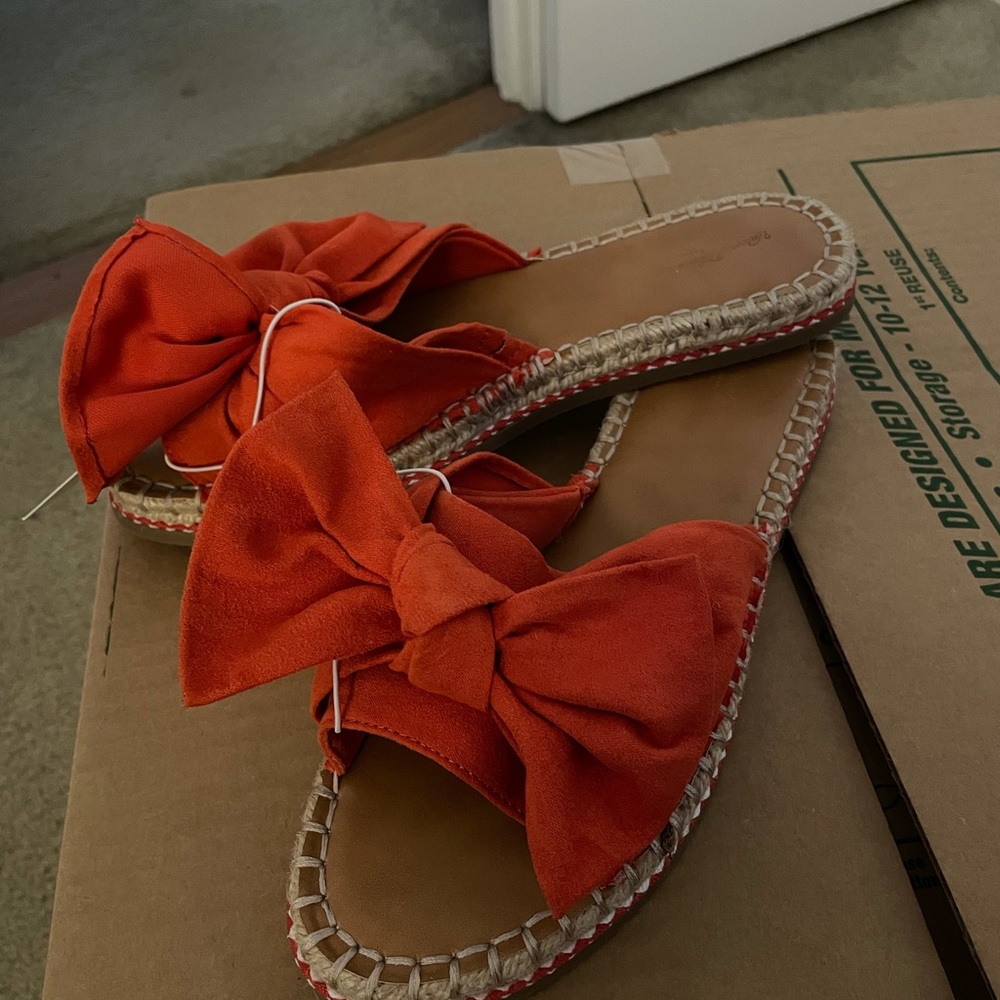 🆕 Espadrille Flat Sandals Orange Bow Slip Ons